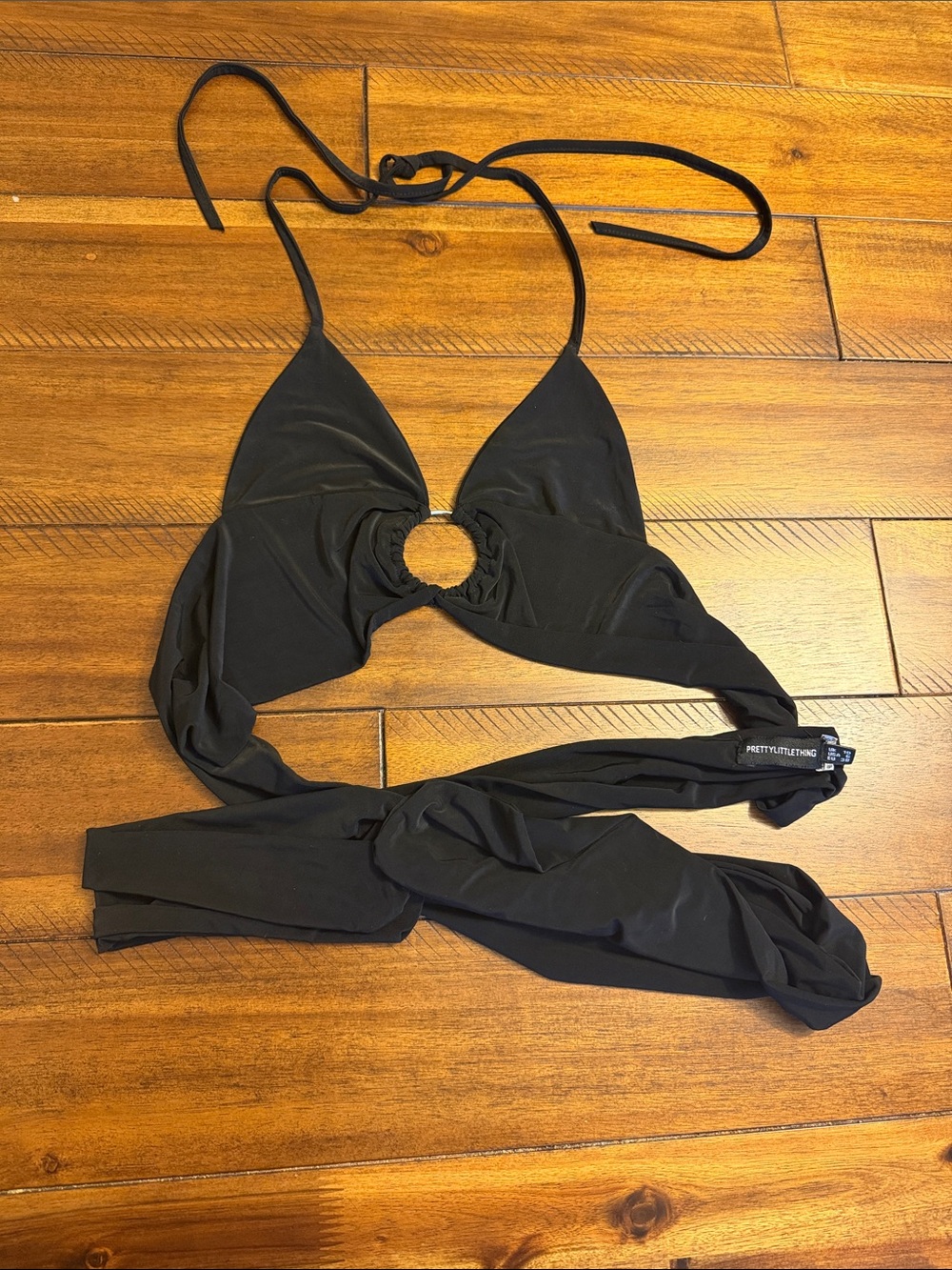 PrettyLittleThing Black Ring-Front Halter Top